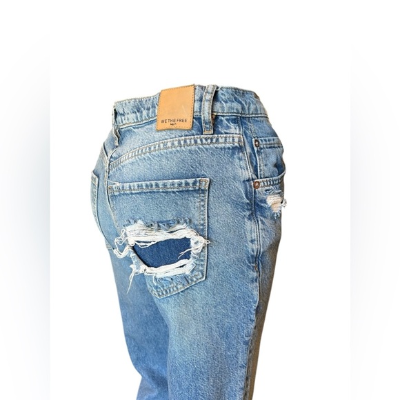 We The Free Free People Jeans Blue Denim Distressed Button Fly Flared Size 25 - Picture 4 of 10